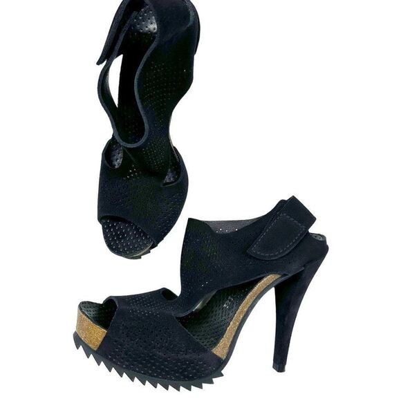 Pedro Garcia Petunia Perforated Heeled Sandals Womens Size 39 Black - Picture 4 of 10